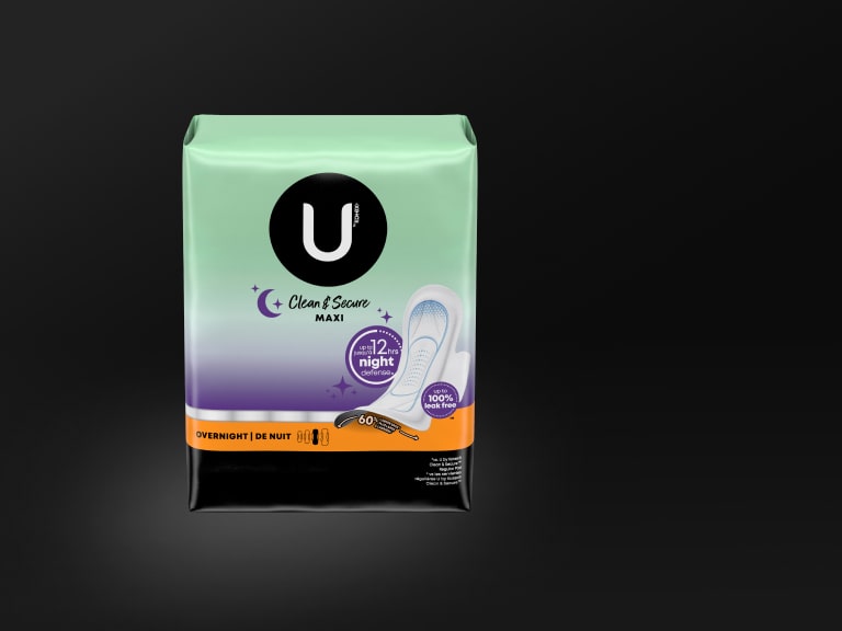 U by Kotex® Clean & Secure Maxi pads with wings, overnight absorbency